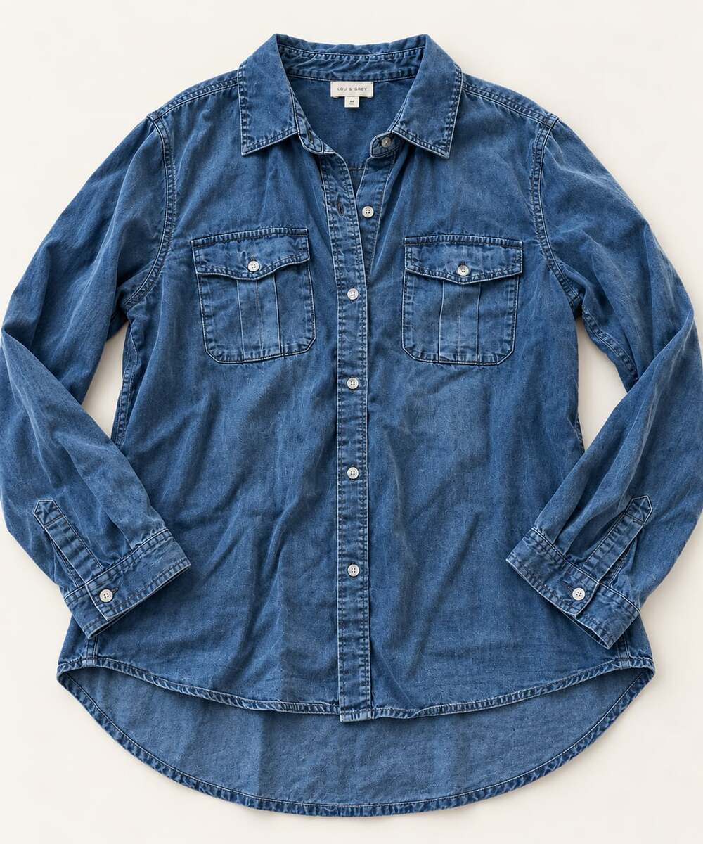 Cremieux Denim Button-Down Shirt Size L Blue Long Sleeve (L1)